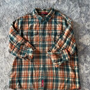 Eastern Mountain Sports EUC Plaid Shirt - Green and Orange XXL